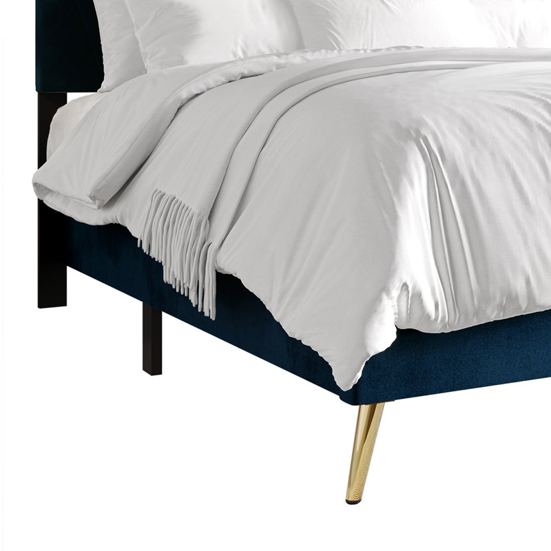 Lit plateforme tapissier Amapola, Bleu marine, Grand