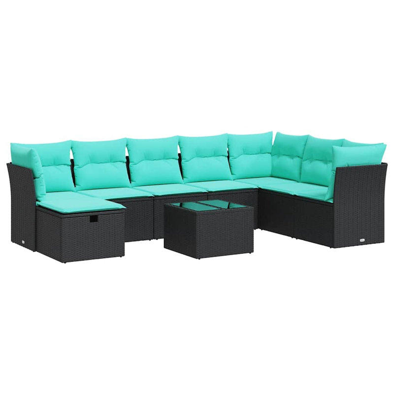 Ensemble de canapé de patio 9 pièces avec coussins en rotin de polyester noir