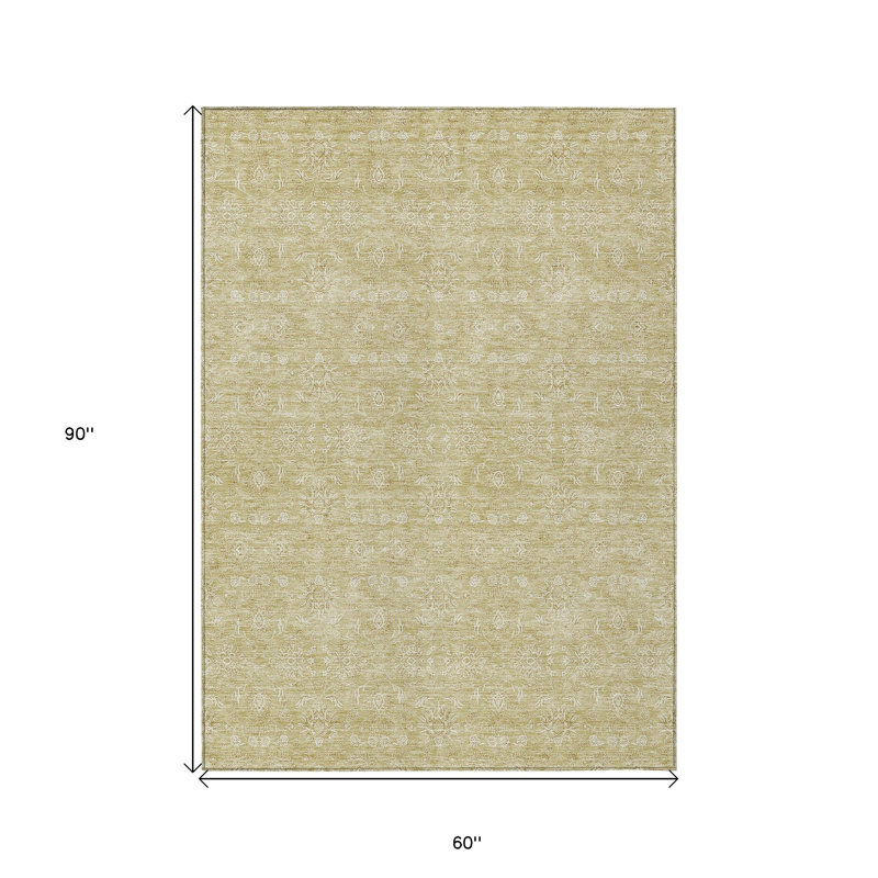Tapis extérieur lavable beige, ivoire et floral 5 pi x 8 pi