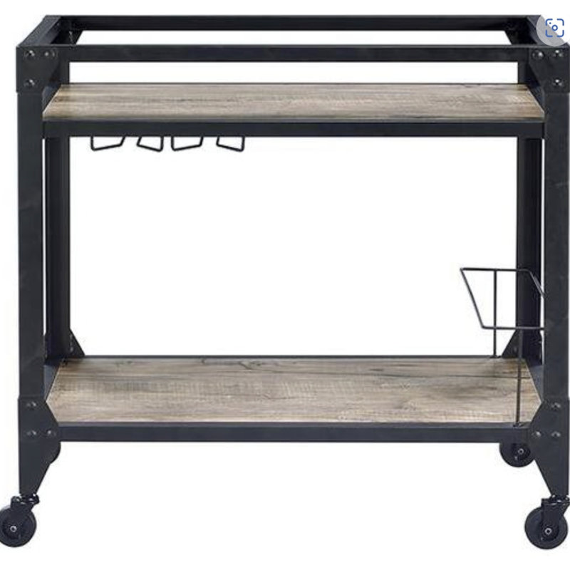 Chariot de service gris anthracite avec détails en chêne rustique - rangement spacieux pour les besoins de réception et base en métal gris anthracite