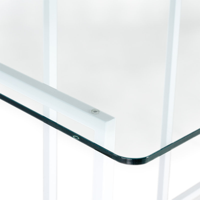 Eddo Glass Top Metal Base Writing Desk, White, 75cm H x 140cm W x 85cm D
