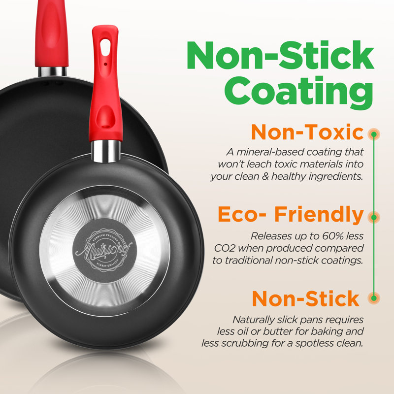 NutriChef 21-Piece Black and Red Non-Stick Cookware Set