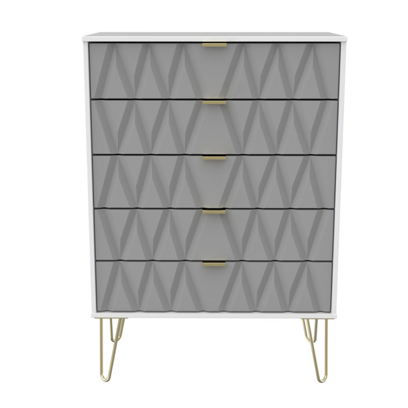 Fully Assembled Pawhuska 5 Drawer 76.5Cm W Chest of Drawers, Grey/White