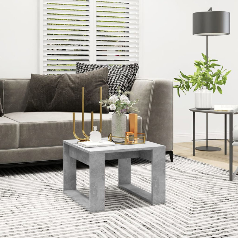 Side Table Engineered Wood Square Minimalist, Concrete Gray