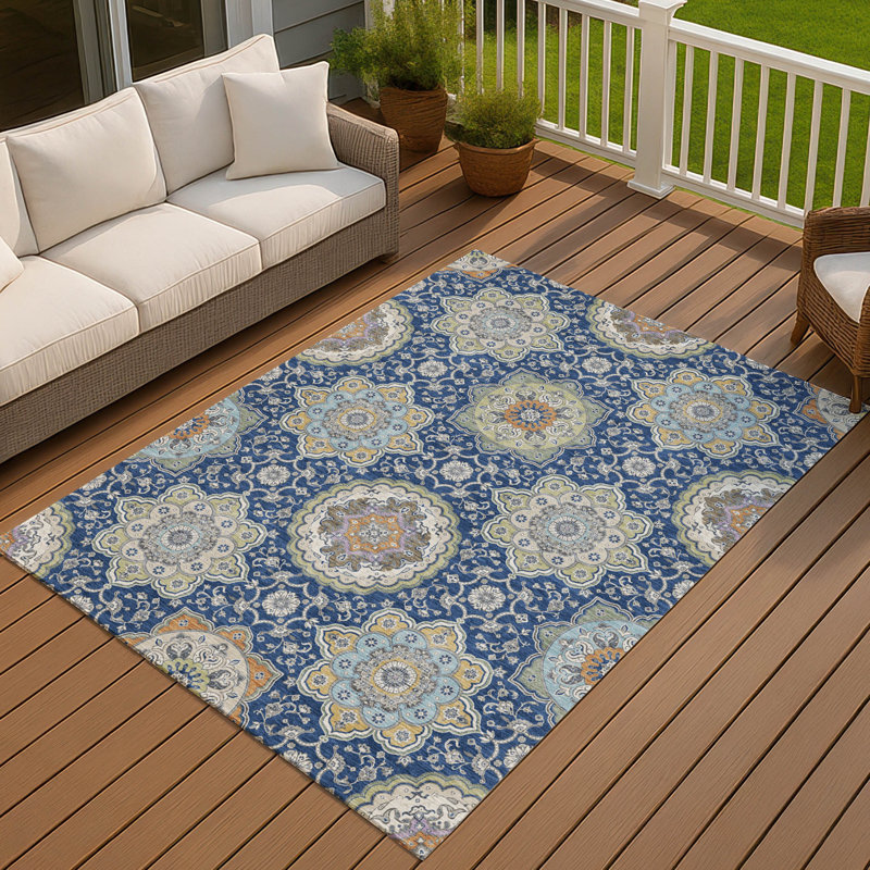 Machine Washable Indoor/Outdoor Chantille ACN2667 Global Rug, Navy, 8' x 10'