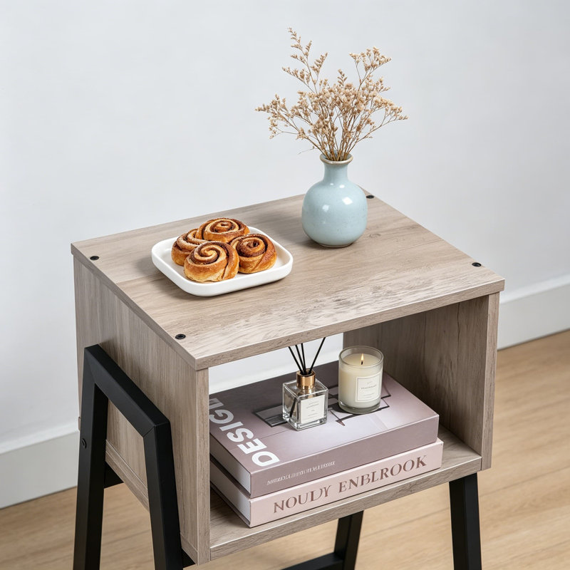 Ensemble de 2 petites tables de chevet, tables de bout empilables avec tablette de rangement ouverte, tables d'appoint pour chambre à coucher, salon, petits espaces, pieds trapézoïdaux