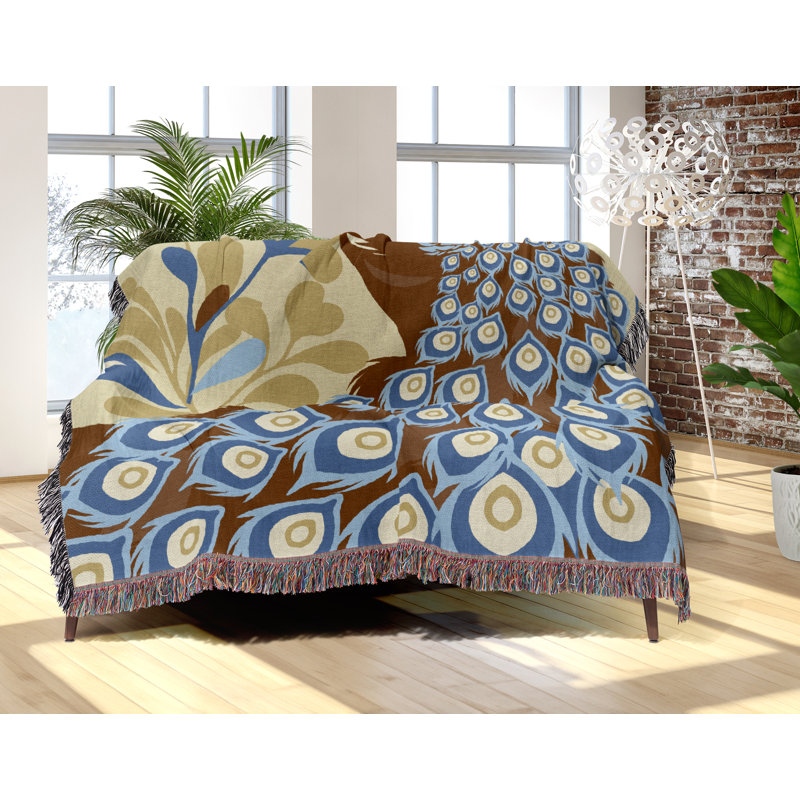 Jeté en mélange de coton Nivo Peacock, L 60 po x l 50 po, Brun rouille