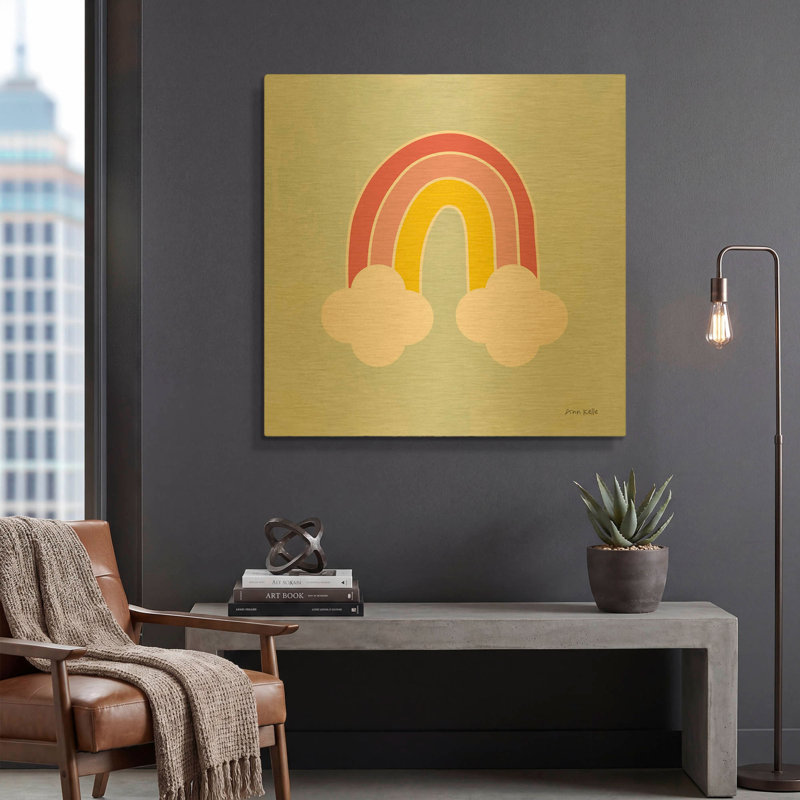 « Son arc-en-ciel », tableau mural en métal doré d'Ann Kelle, 91,4 cm x 91,4 cm, 36 po x 36 po