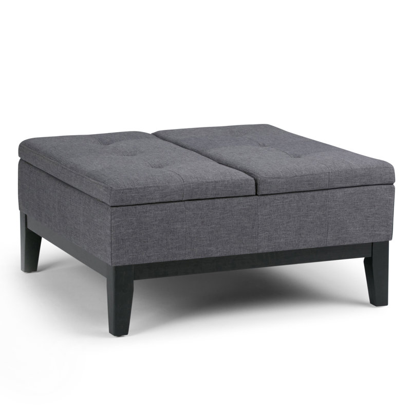 Repose-pieds de rangement pour table basse contemporaine en cuir végétalien l 36 po Dover, Gris ardoise