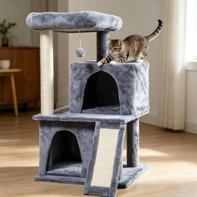 Arbre à chat multifonctionnel pour chat, arbre à chat double couche avec chat et échelle