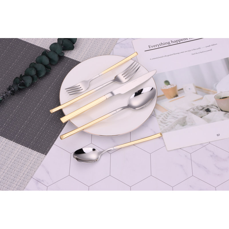Everly Quinn Stainless Steel Flatware Set - Service for 4, Gold/Silver