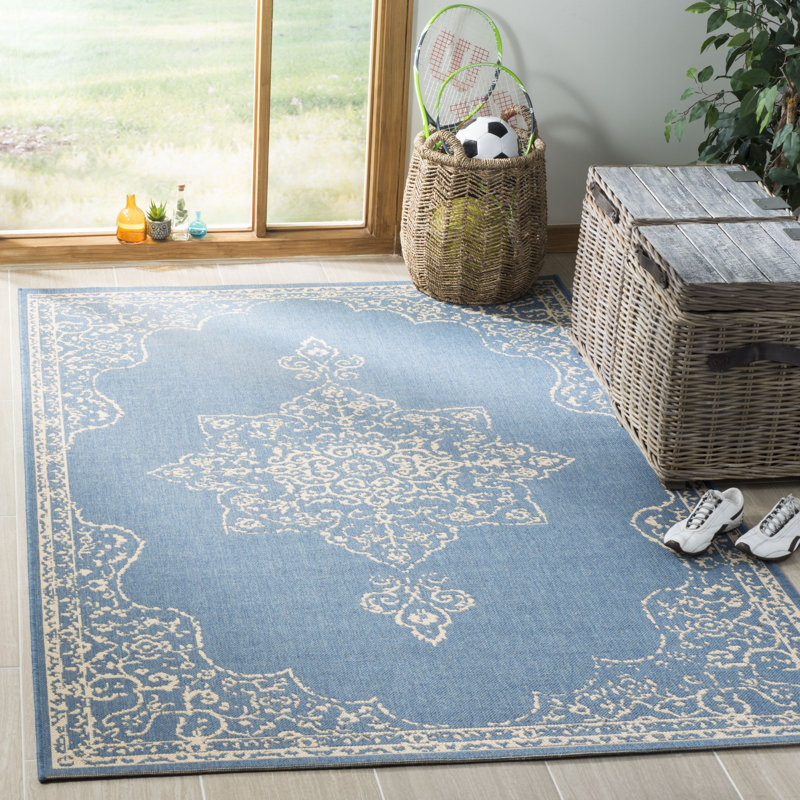 Tapis bleu / crème Donivin, Rectangle 5 pi 3 po x 7 pi 6 po