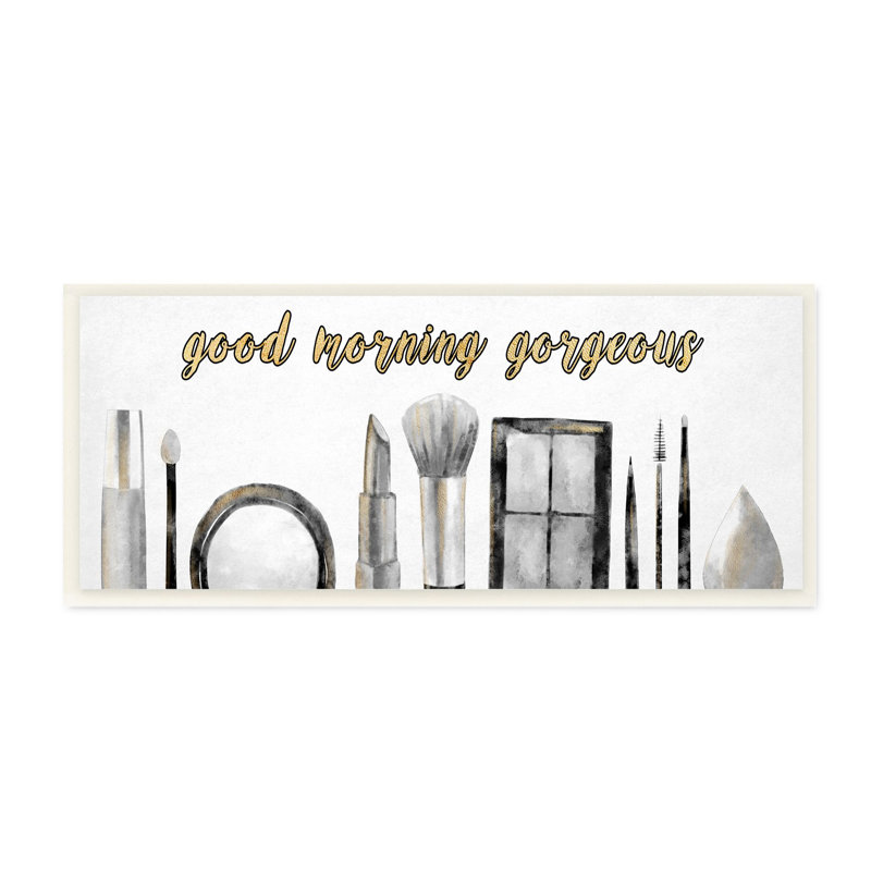 «Good Morning Gorgeous Black Gold Fashion Word Design», impression, H 7 po x l 17 po, Plaque de bois