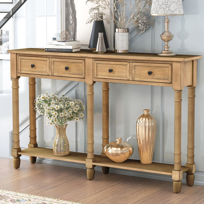 Console de salon avec rangement de tiroir au look élégant, Bois de pin vieilli