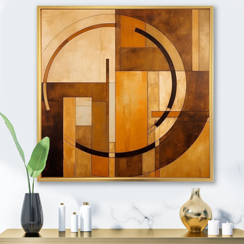 «Bronze Brilliance Symetry VI - Abstract Shapes», reproduction d'art sur toile, Cadre flottant doré