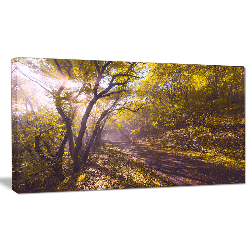 «Bicycle Ride in Fall Forest», reproduction de photo sur toile tendue, H 16 po x l 32 po x P 1 po