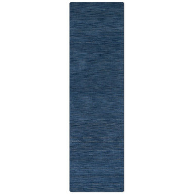Hand Knotted Loom Wool Eco-Friendly Area Rugs - Runner | Blue Color | Solid Design | Area Rugs for Living room, Bedroom
