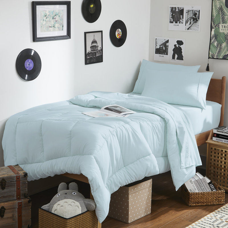 7PC Campus Ready Dorm Twin XL Bedding Bundle, Solid Comforter, Pillows And Sheet Set, Aqua