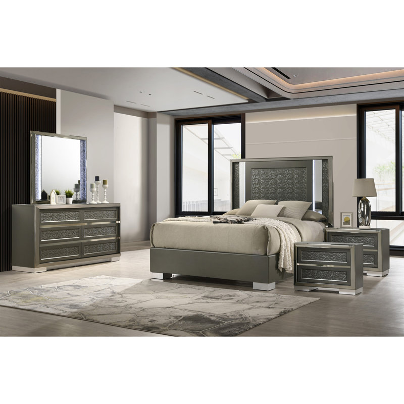 Rivington 5-Piece Bedroom Set, 5 Pcs: Bed, 2 Nightstands, Dresser, Mirror, King