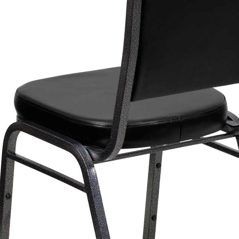 Chaise de banquet empilable Oliverson, Vinyle noir, Cadre argenté, 4