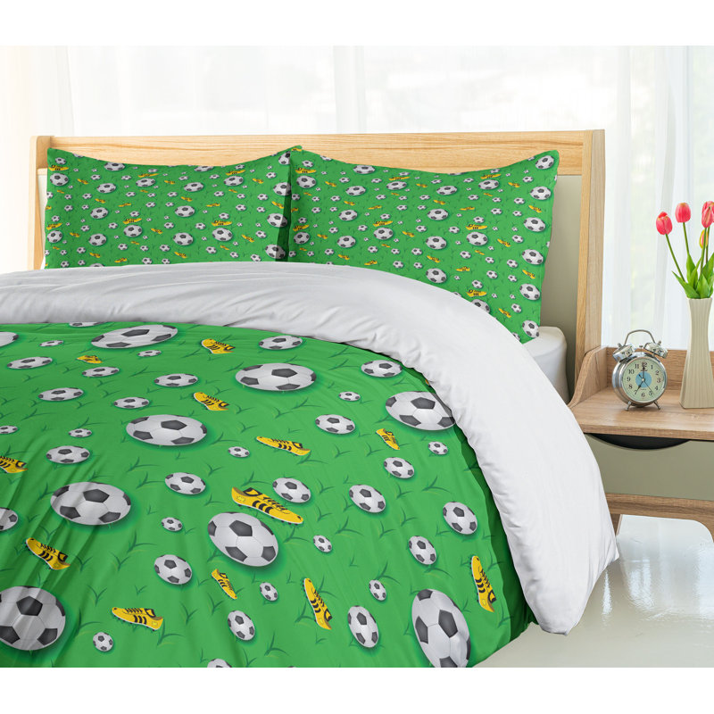 King Size Lime Green Soccer Duvet Cover Set with Pillow Shams