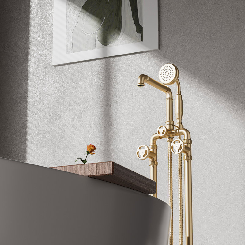 Freestanding Tub Filler with Diverter, Brushed Gold