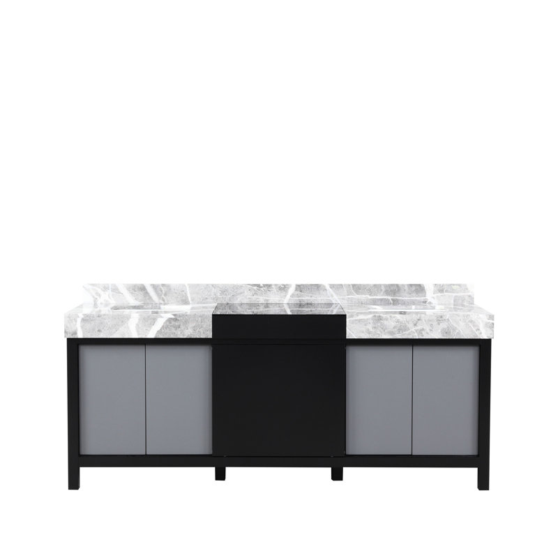 80 po Meuble-lavabo noir et gris avec marbre gris - bois massif, fermeture en douceur, couche de résistance aux égratignures avec cadre en bois à double plateau x P 22 po, surface, beaucoup de rangement