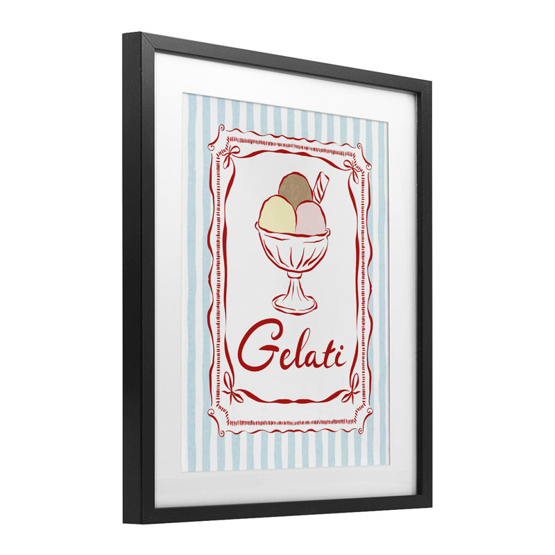 «Italian Summer Gelati», reproduction sous verre encadrée, design par Miriam Wood, H 16 po x l 13 po, Cadre noir minuit
