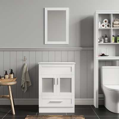 24 In. W X 18 In. D X 32-1/2 In. H Bath Vanity Cabinet In White With Mirror And Sink