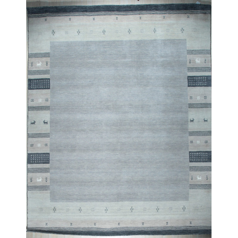 Handloomed Gray Gabbeh Tribal Wool Area Rug, 8' x 10'