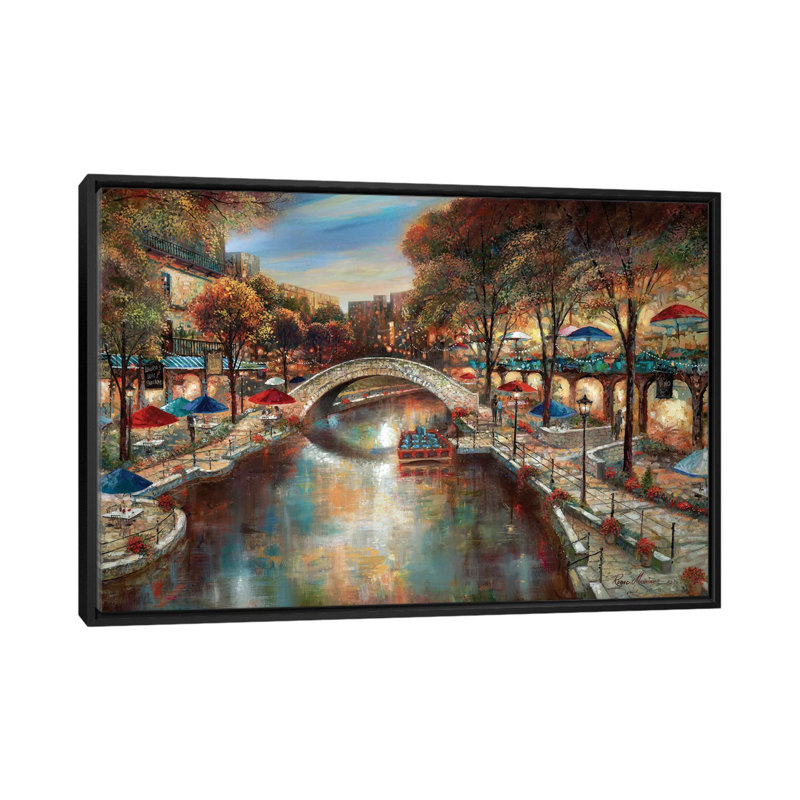 «Evening on The Canal», impression sur toile, H 18 po x l 26 po x P 1,5 po, Toile avec cadre noir, Pas de tapis