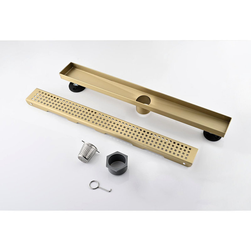 Drain de douche linéaire de 12 pouces, crépine incluse et pieds de nivellement inclus, Or brossé