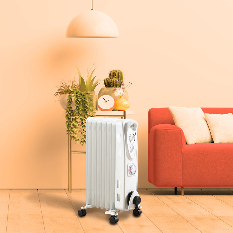 Daewoo 1500W Oil Filled Radiator 7 Fin Portable Heater With Timer 3 Heat Settings White