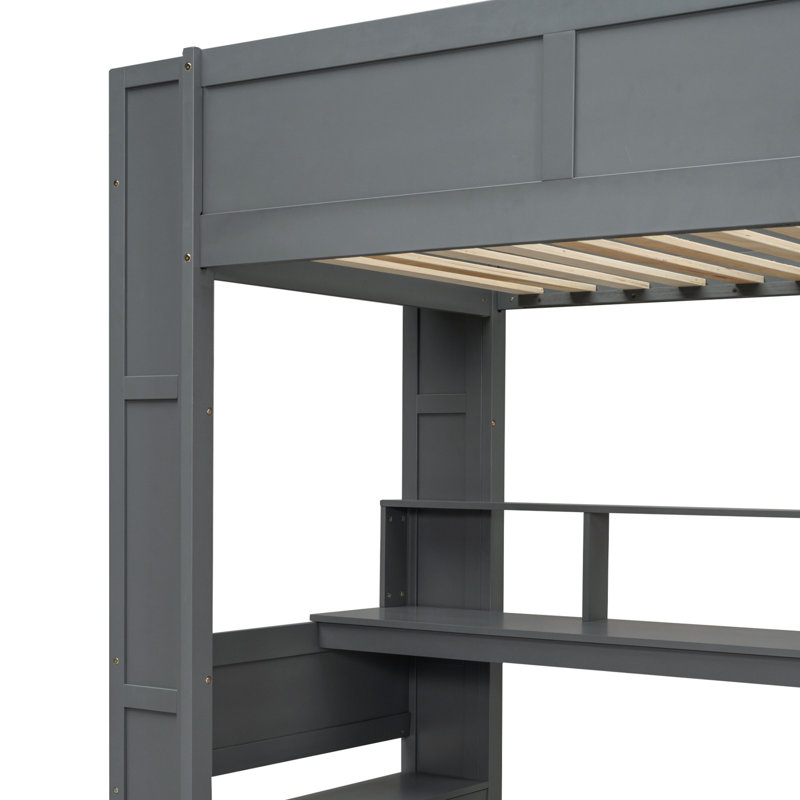 Wood Twin Gaming Loft Bed With Desk, Storage, Led Lights, Charging - Dark Gray Multiple Led, Plug