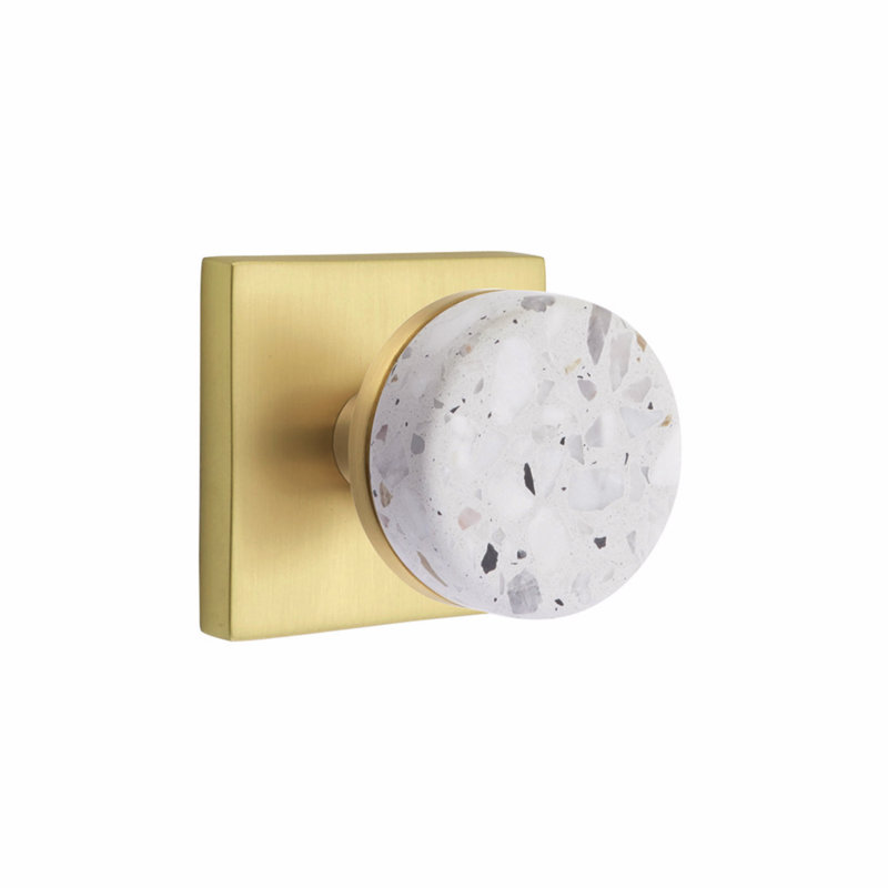 Ensemble de boutons de passage Emtek Select, rosette carrée, tige conique, bouton terrazzo clair, Antique français