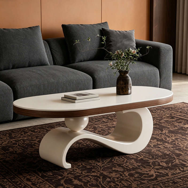 Élégante table basse ovale en ardoise Creative, White