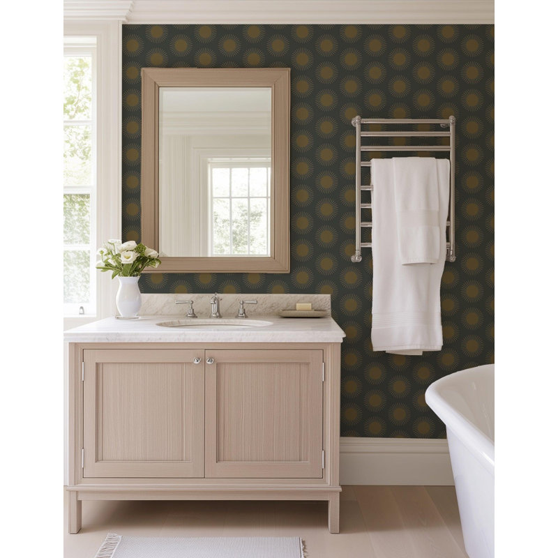 Sunburst - Wallpaper, Black, Faux Grasscloth, Non-Pasted