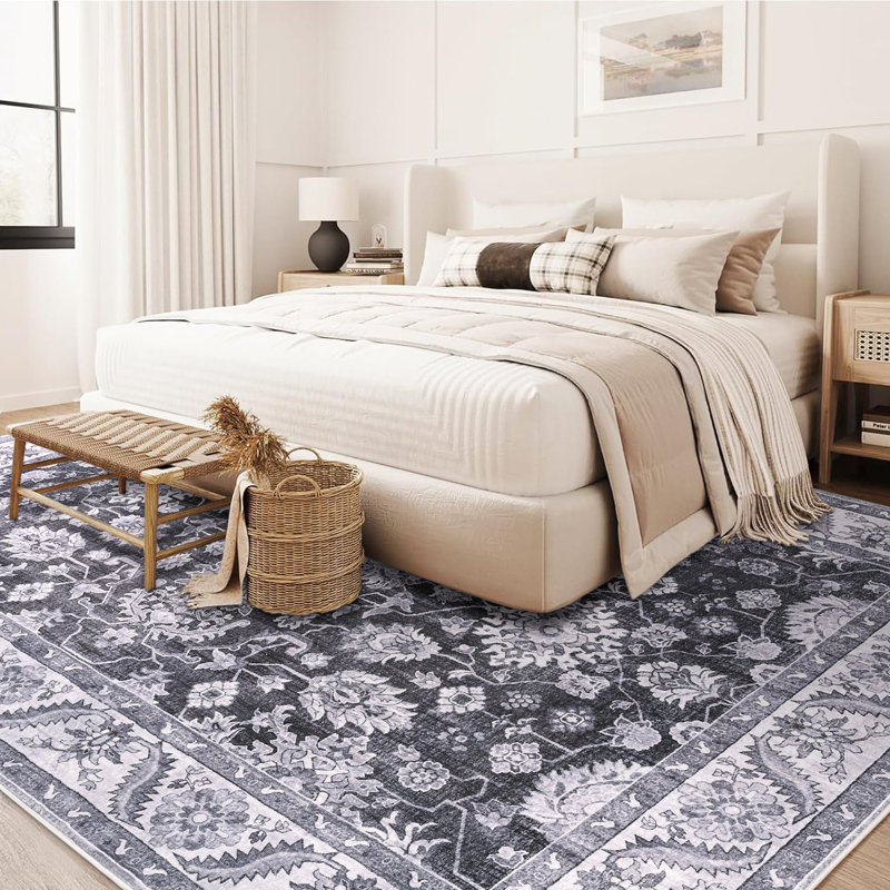Tapis à motif floral lavable Fillender, Rectangle 5 pi x 7 pi 1 po