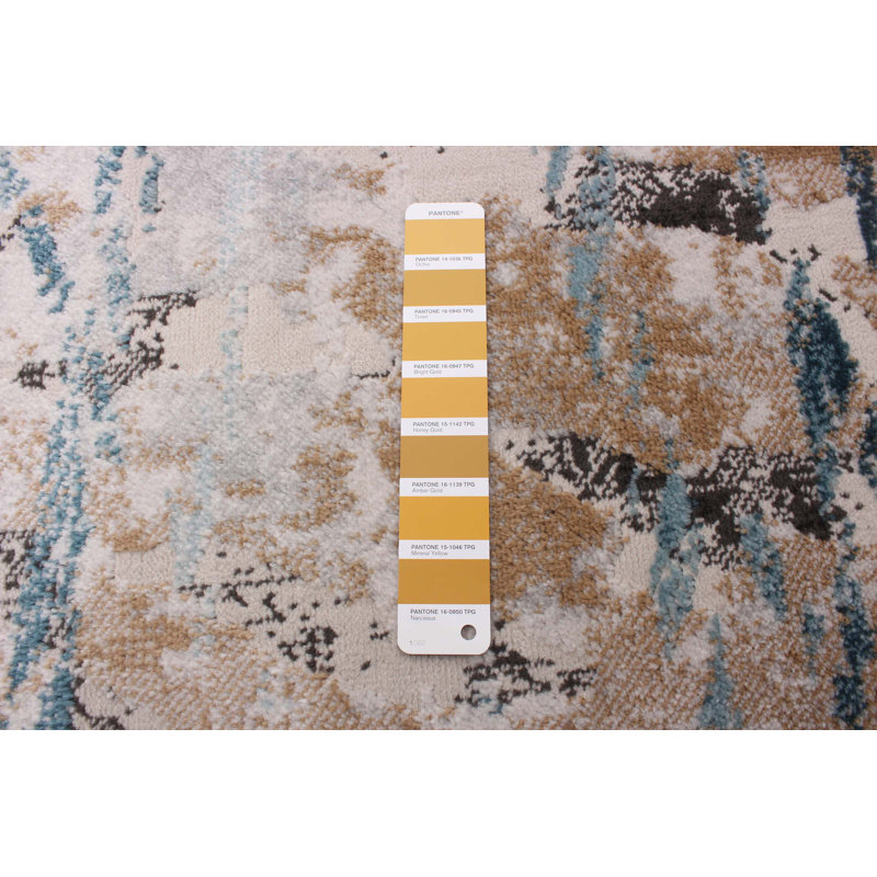 Tapis beige / bleu sarcelle / brun, Rectangle 3 pi 11 po x 5 pi 11 po