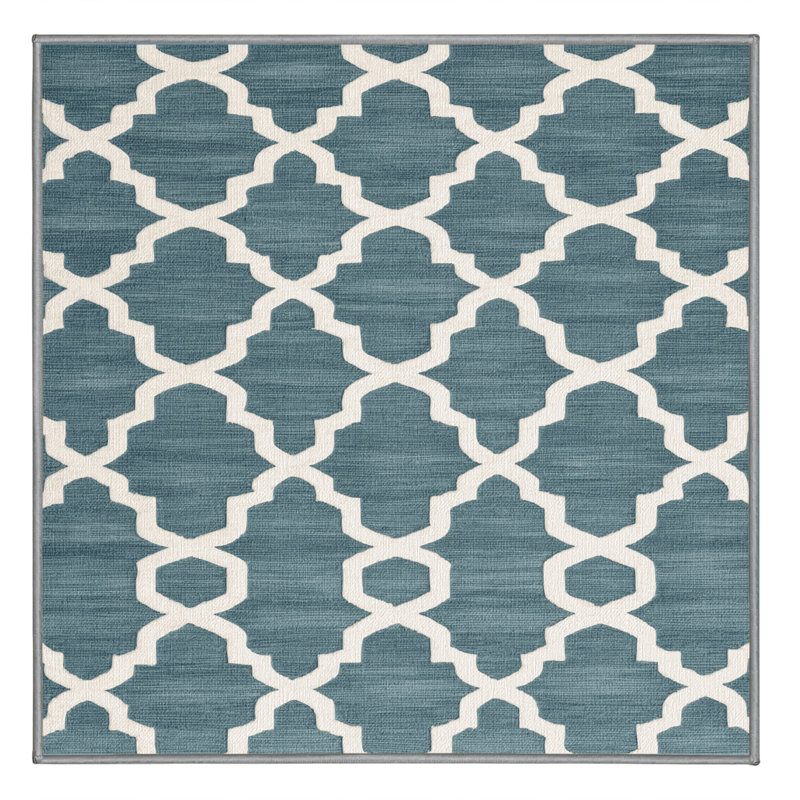 Machine Washable Trellis Green Area Rug, Square 3'