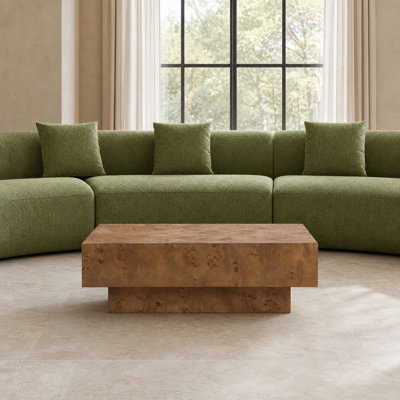 Table basse rectangulaire en placage de bois de style Mid-Century moderne avec base en MDF robuste