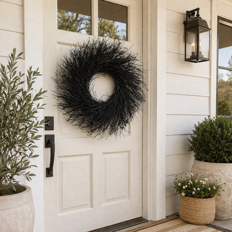 Painted Black Quail Brush Twigs Wreath