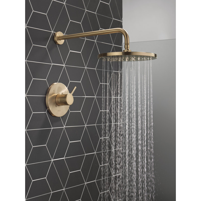 Modern Raincan Round Single-Function Shower Faucet Set, Valve Trim Kit, Rainfall Shower Head, Champagne Bronze