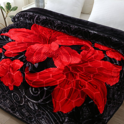 Couverture en flanelle Minky en peluche très grande taille Merry Home, 87 po x 95 po, 10 lb robuste, prête pour l'hiver, douce et chaude soyeuse, imprimé A & B à 2 épaisseurs et motif à une face en relief, motifs de roses rouges saisissants