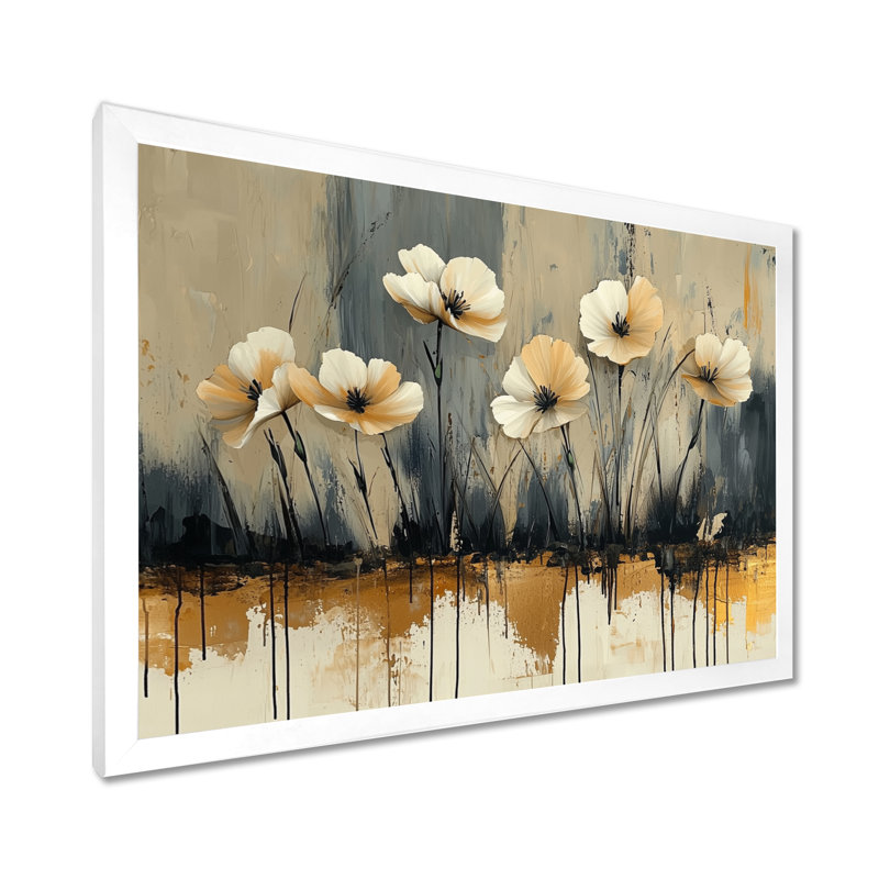 Minimalisme, désert, fleur d'œillets IV - œillets, art mural, H 12 po x l 20 po, Cadre simple, Blanc