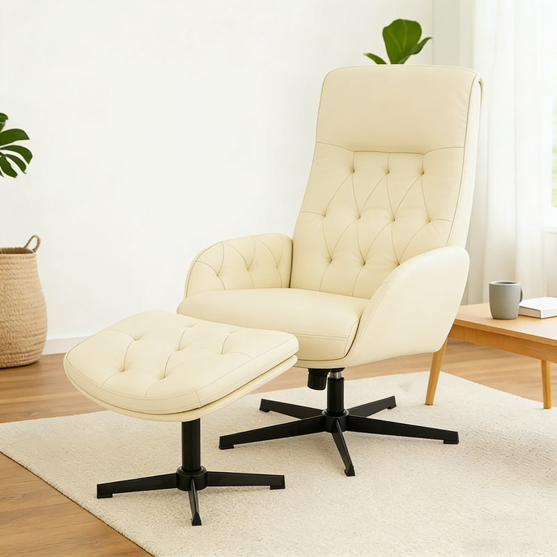 Single Recliner Chair with Ottoman, PU Leather Lazy Chair with Ottoman, Leisure Sofa Armchair with Footrest and Armrests, Reading Chair for Living Room, Bedroom and Office