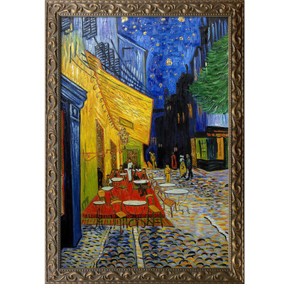 «Cafe Terrace at Night Metallic Embellished» par Vincent Van Gogh, reproduction d'art sur toile encadrée