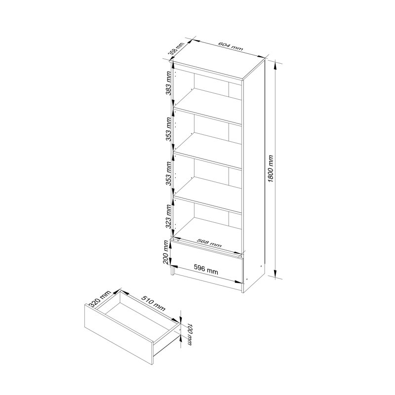 Latitude Run R60 office bookcase with drawers and four levels