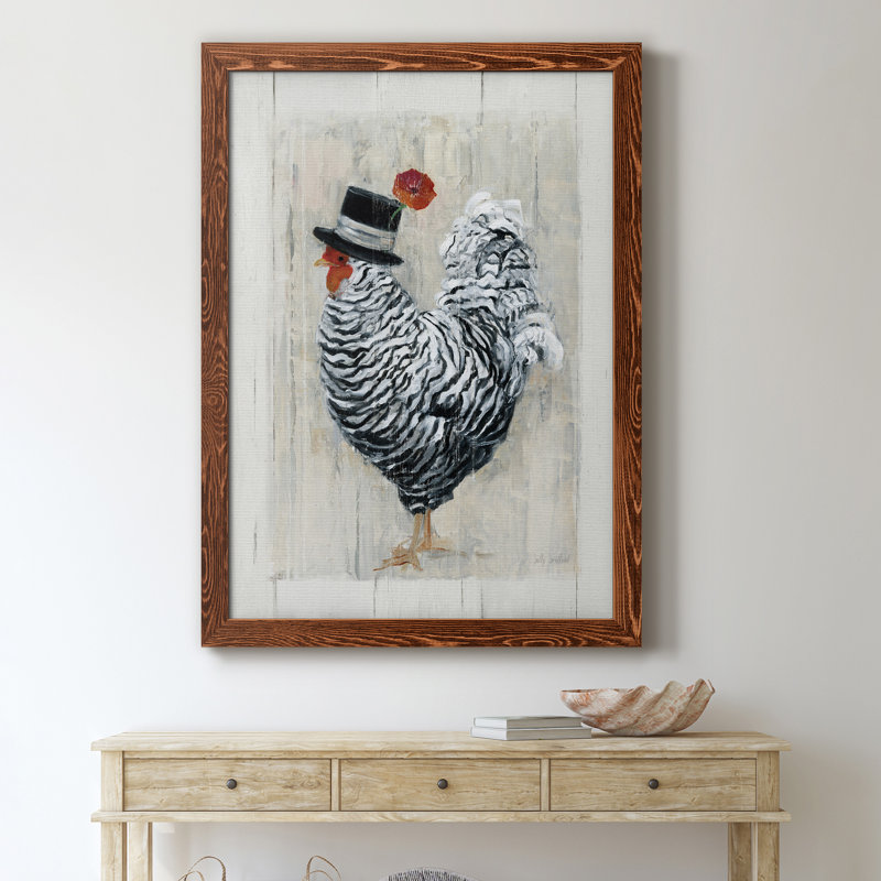 «Sunday Best Rooster», peinture sur toile à cadre flottant, H 37,5 po x l 27,5 po x P 1,5 po, Toile avec cadre brun