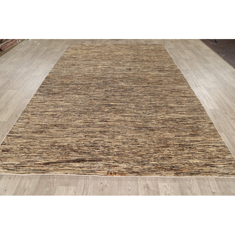 Tapis décoratif en laine de conception unique 6 pi 6 po x 9 pi 8 po noué à la main New Age